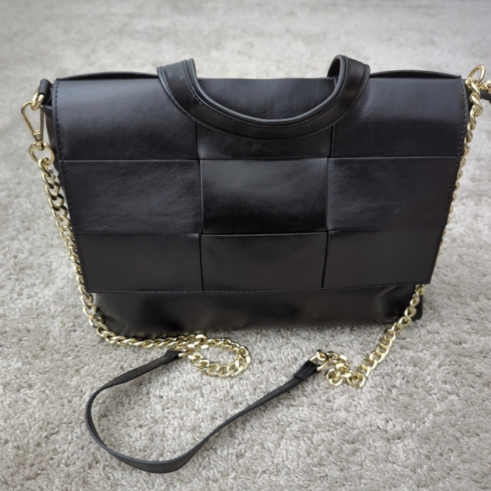 ANNA PAOLA Made In Italy Leather Woven Flap Satchel